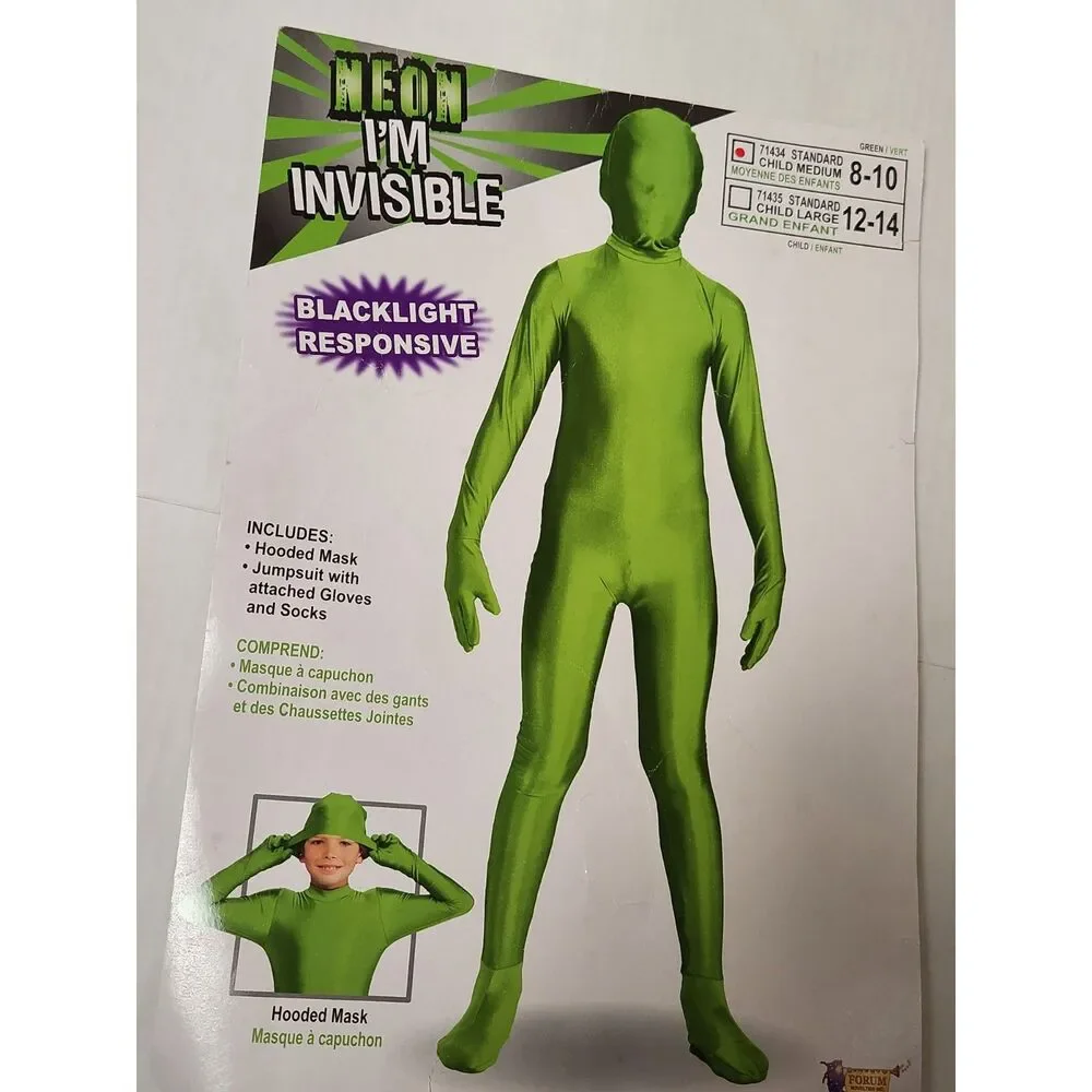 Neon Green Full Body Costume Kids Medium Blacklight Responsive